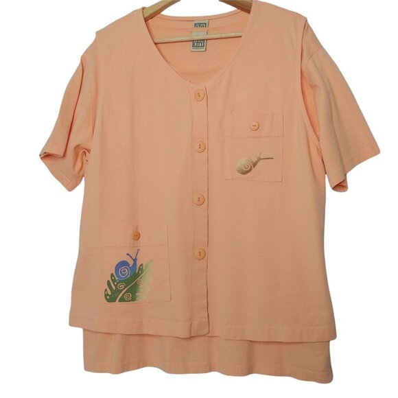 Viva City L Outfit Vest Skirt Short Sleeve Shirt Snail Textile Art Peach USA - Picture 2 of 11